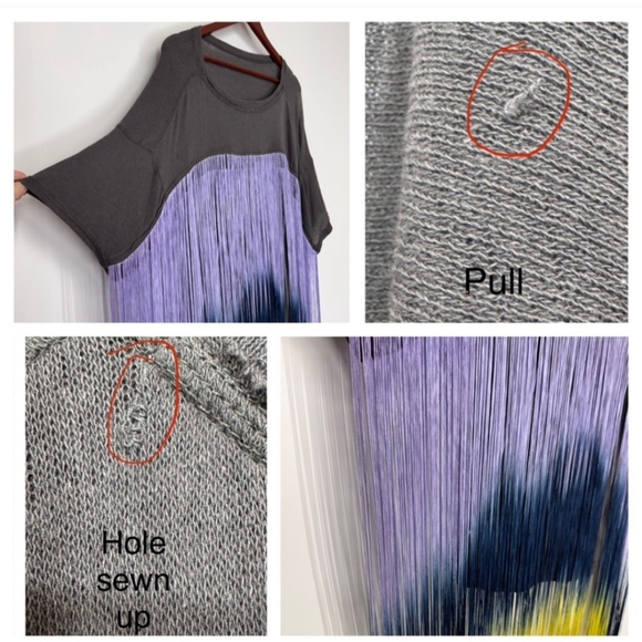 Free People Fringe Top Slouchy Ombre Tassel Short Sleeve Washed Black Gray New - Picture 4 of 7